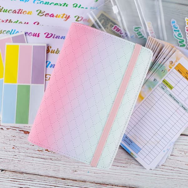A6 PU-læderringbind budgetplanlægger - Gradient pink lilla grøn