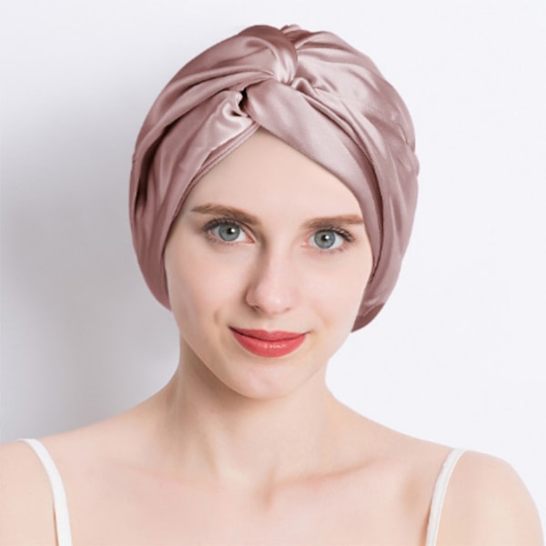 Dubbellagers Sovmössa i 100 % Mullbärssilke Rosa
