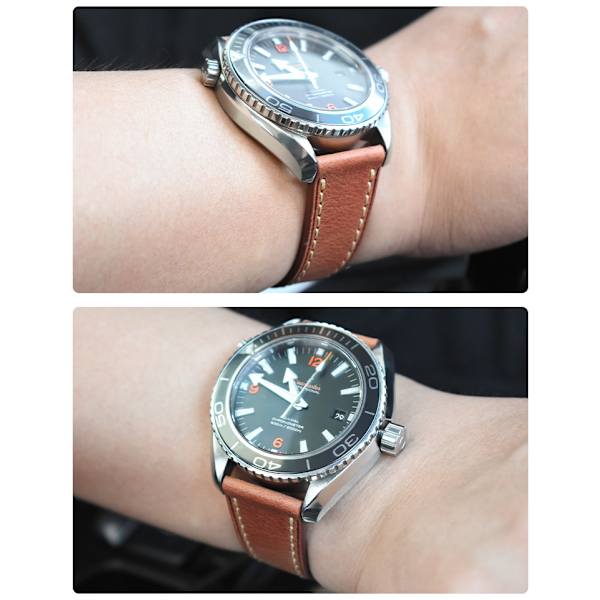 Klockarmband i äkta läder med dubbla fjärilsspänne - 20MM Brun