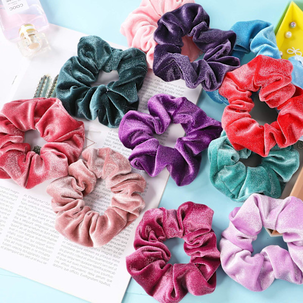 Velvet Hair Scrunchies til kvinder (12 stykker) Regnbuens farver