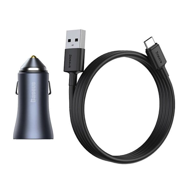 Ładowarka samochodowa Baseus Golden Contactor Pro, USB + USB-C, QC4.0+, PD, SCP, 40W (szara) + USB-kabel till USB-C 1m (