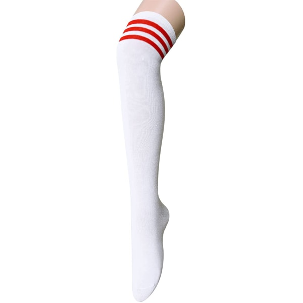 Overknee sokker hvide med røde striber L