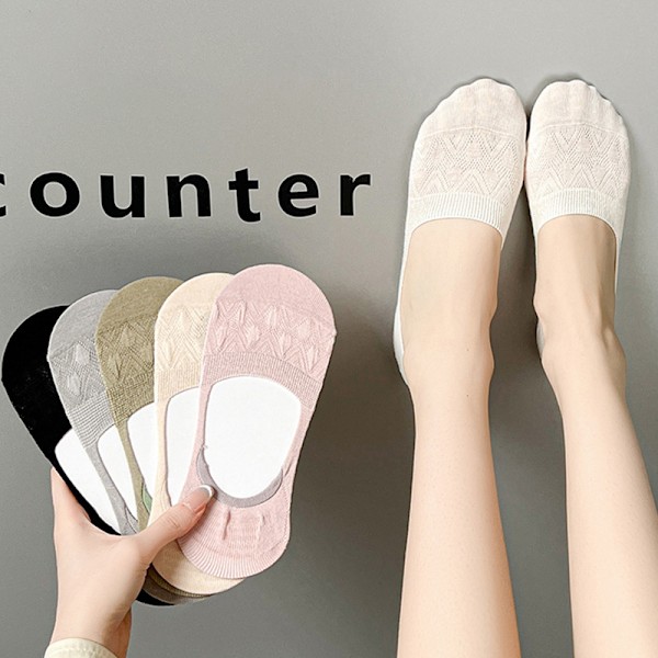 5 par ankelstrømper til kvinder - hvid, grå, pink, khaki