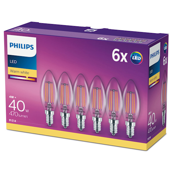 6-pack LED E14 Kron 4W (40W) Klar 470lm