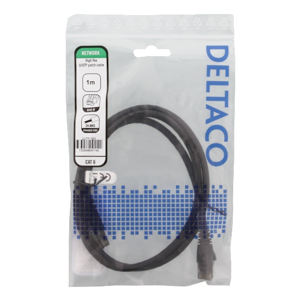 U/UTP High Flex Cat6, patch cable, 1m, TPE, black