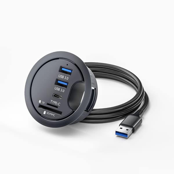 Mångsidig USB 3.0-hubb med kortläsare och USB-splitter