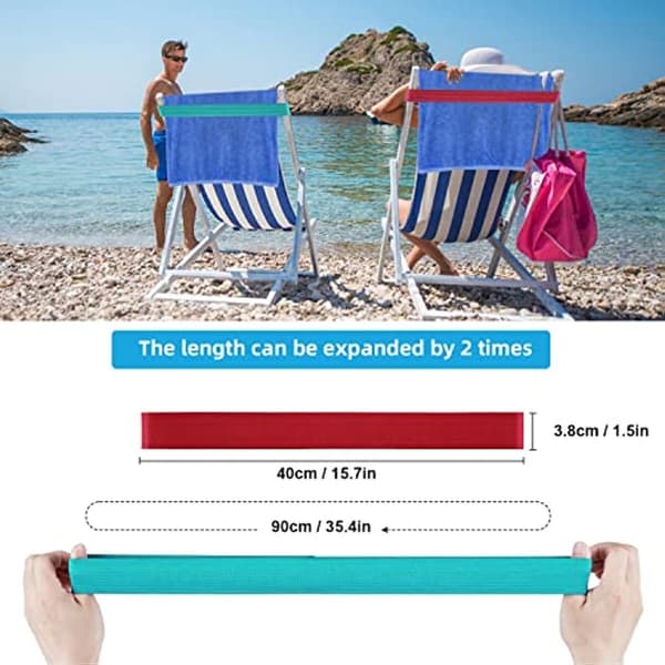 Sæt med 3 dybblå elastiske håndklædebånd til strandstole, solsenge og pool - skridsikre bærbare polyesterstropper