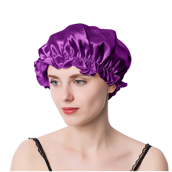 100 % Mulberry Silk Sleep Cap naisille, Pehmeä Night Sleep Hat Violetti L