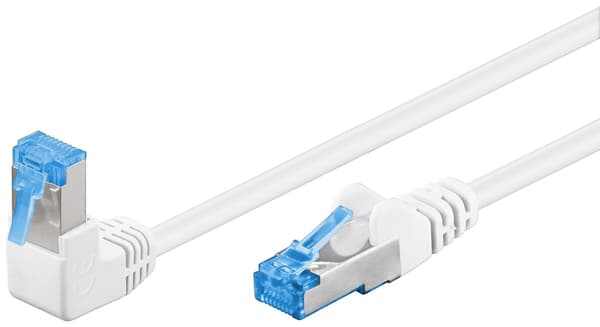 Patchkabel CAT 6A, 1x 90° vinklad, S/FTP (PiMF), vit, 0,25 m