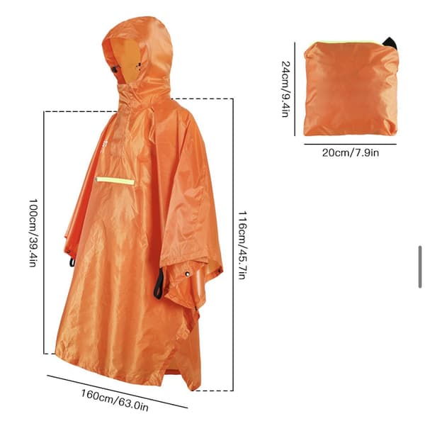 Vandtæt regnponcho - sort polyester PU Orange Orange