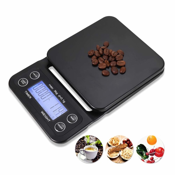 Digital køkkenvægt/kaffevægt 3 kg/0.1g Sort Sort Sort