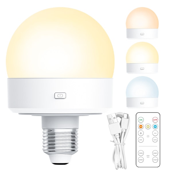 INF Uppladdningsbar LED-glödlampa med 3 färgtemperaturer och fjärrkontroll E26/E27 lamphållare