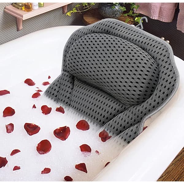 3D Mesh Badkudde med Sugkoppar - Spa Badkar Nackstöd Grey Grey