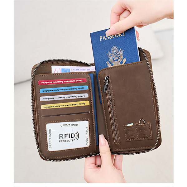 RFID-blockerande passfodral och reseplånbok kaffe