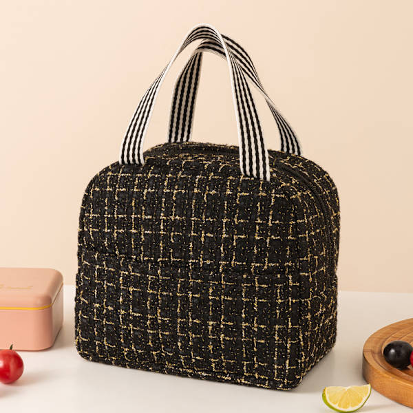 Handhållen Bärbar Thermal Lunch Bag Bento Bag Svart