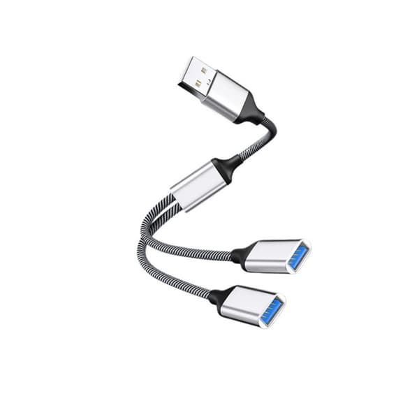USB till dubbla USB-adapter - Aluminiumlegering 2-portars USB 2.0-hubb för resor och kontor, Plug and Play, kompatibel med Windows Mac Linux Android S Silver