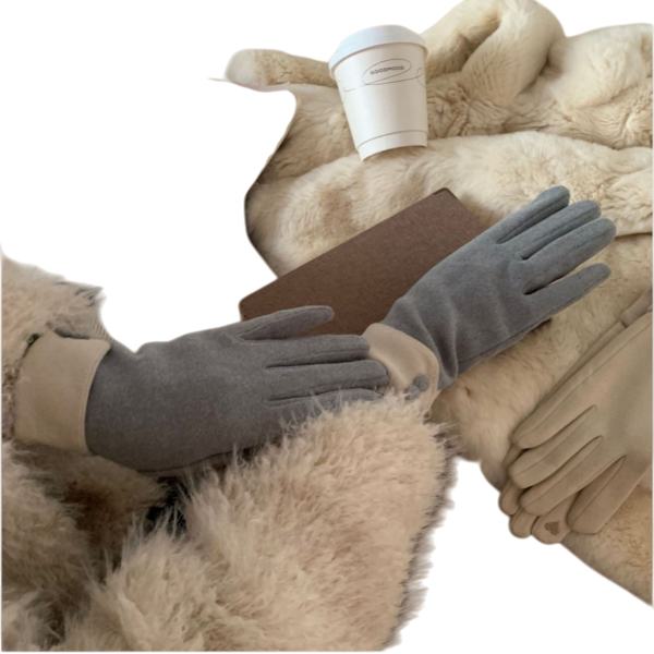 Vinterhandskar med knappdesign, fleecefoder och förstärkning för utomhuscykling Grey Grey