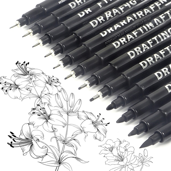Neutral Fineliner Pen Sæt - 6 Sorte Penne til Tegning & Skitsering