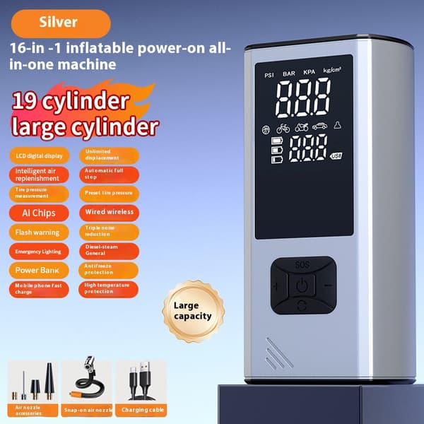16-i-1 Bil Jump Starter Portabel Luftkompressor Nödkraftförsörjning Silver Silver
