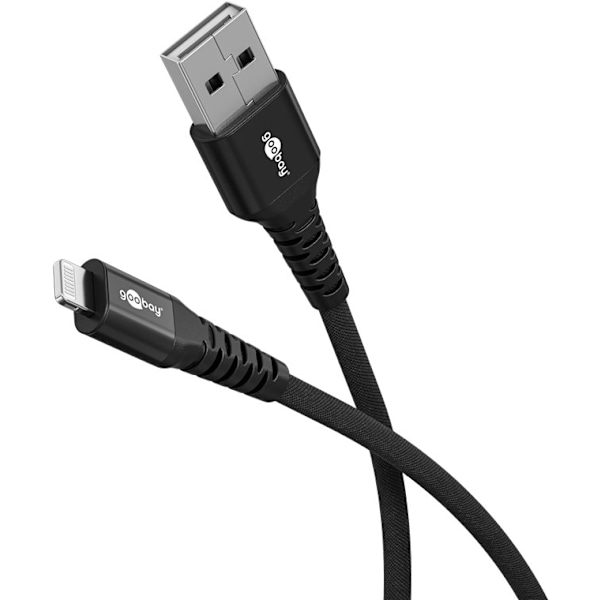 Lightning-USB-A supersoft textilkabel med metallkontakter, 0,5 m, svart