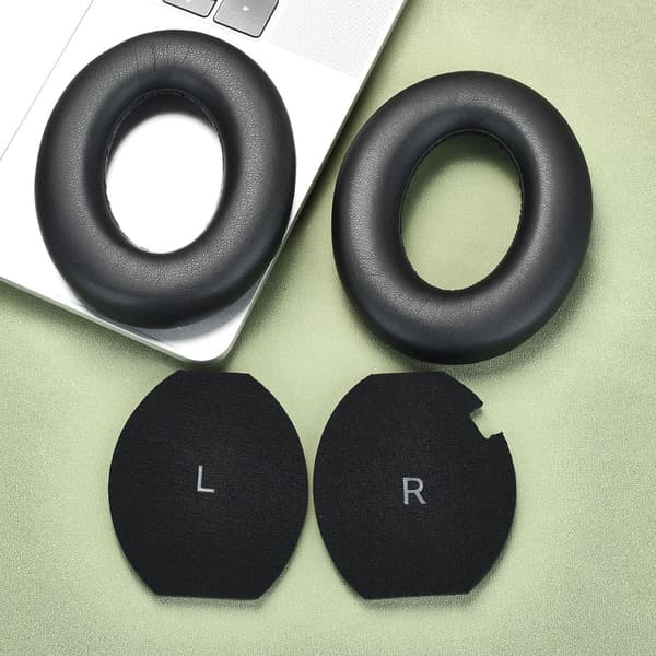 2-pak erstatningsørepolstring i proteinlæder, sort — memory foam over-ear puder kompatibel med Sennheiser Momentum 4