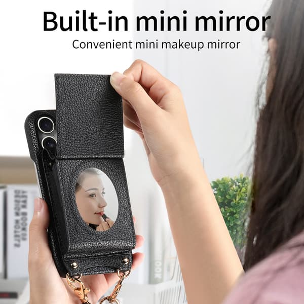 Læderetui til iPhone med spejl og kortholder - Sort Model 1