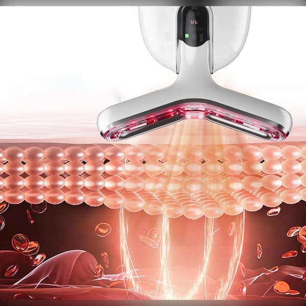 EMS Hals Massager: Ansigtsløftningsenhed med RF, LED & Mikrostrøm til Hudopstramning Silver+White Silver+White