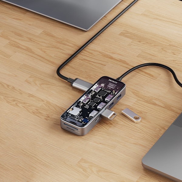 Transparent USB-C docking station, dual, 2x HDMI, 3x USB-A