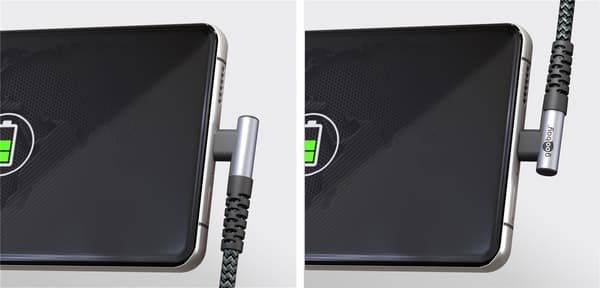 USB-C™ till USB-C™ textilkabel med metallkontakter (rymdgrå/silver), 90°, m