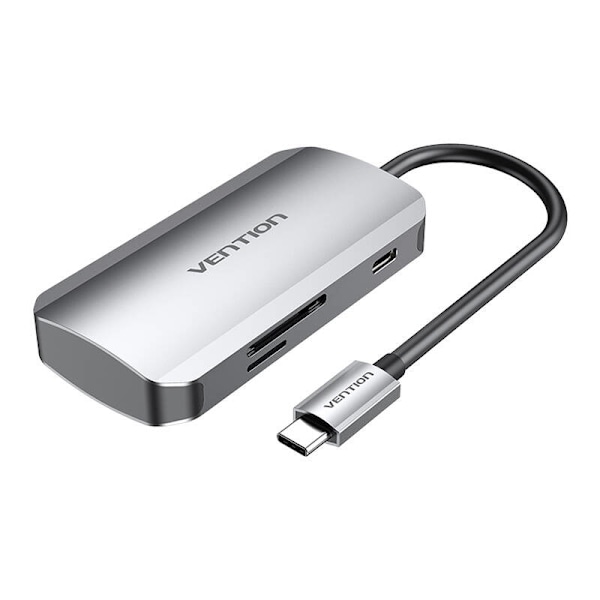 USB-C till 3x USB3.0 dockningsstation, SD, TF, PD 0,15m Ventilation TNHHB, grå