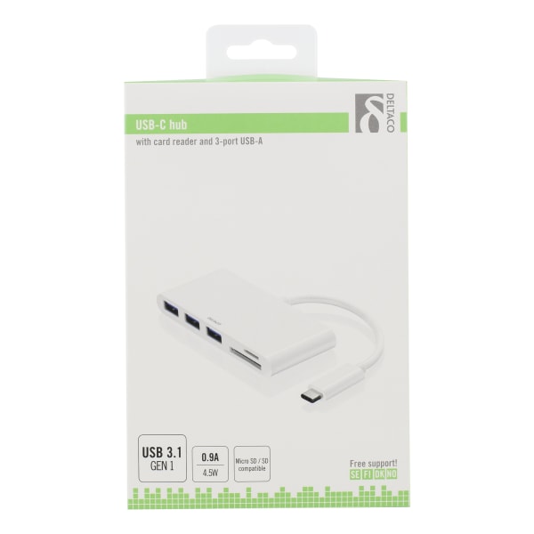 USB 3.1 Gen 1 hub, USB-C, 3USB A, SD/microSD reader, white