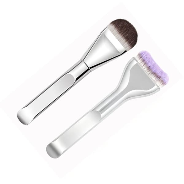 Tongue-Shaped Ultra-Thin Flat Foundation Brush - 2 Pack, Soft Synthetic Bristles, Wide Paddle Head for Seamless Coverage Silver Silver