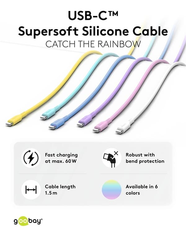 USB-C™-silikonekabel, 1,5 m, gul