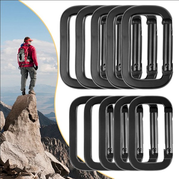 Aluminium karbinhake Clips - Kraftiga D-ring låsande karbinhakar (10-pack) L