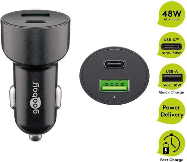 Dubbel USB-billadare USB-C™ PD (Power Delivery) (48 W)