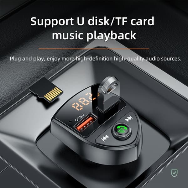Bil Bluetooth MP3 Snabbladdningsadapter — Bluetooth 5.0, Dual USB DC/5V-3.1A, TF och USB-uppspelning för bil