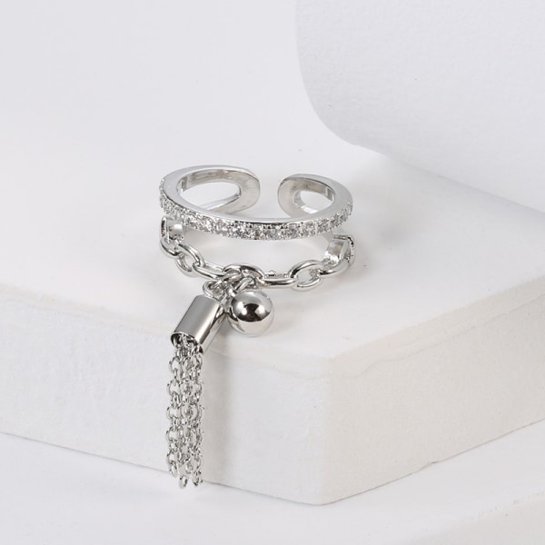 Justerbar genombruten Layered Chain Tofs Finger Ring Silver Silver