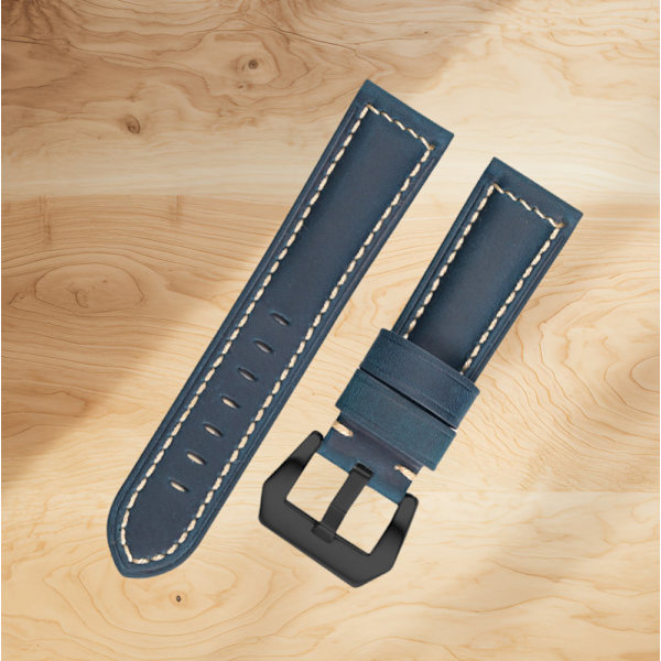 Klockarmband i äkta läder Blå 24 mm