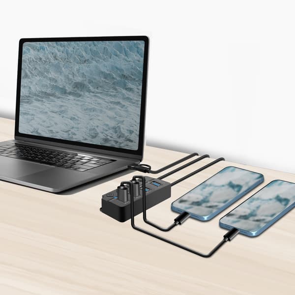 USB-hub med 4 porte og separate tænd/sluk-knapper USB-C/USB-A i USB 3.2 Gen1