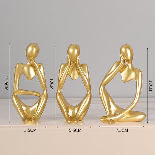 Abstrakta Figurdekorationer - Set om 3 Gold Gold