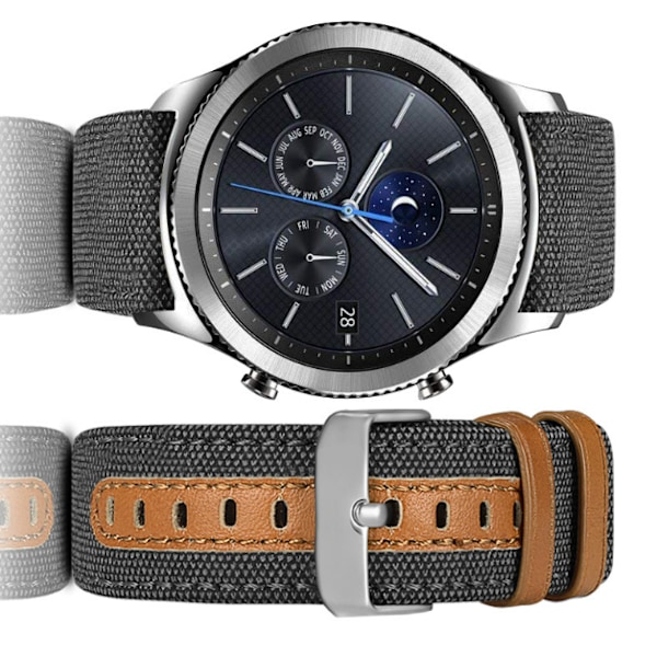 Klockarmband i äkta läder för Samsung Galaxy Watch 3 40mm 42mm Svart