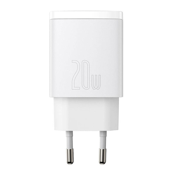 Baseus kompakt snabbladdare, USB, USB-C, 20W (vit)