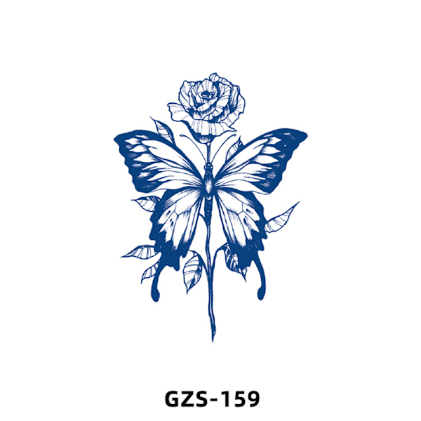 Blommig tillfällig tatuering - blå akvarelldesign