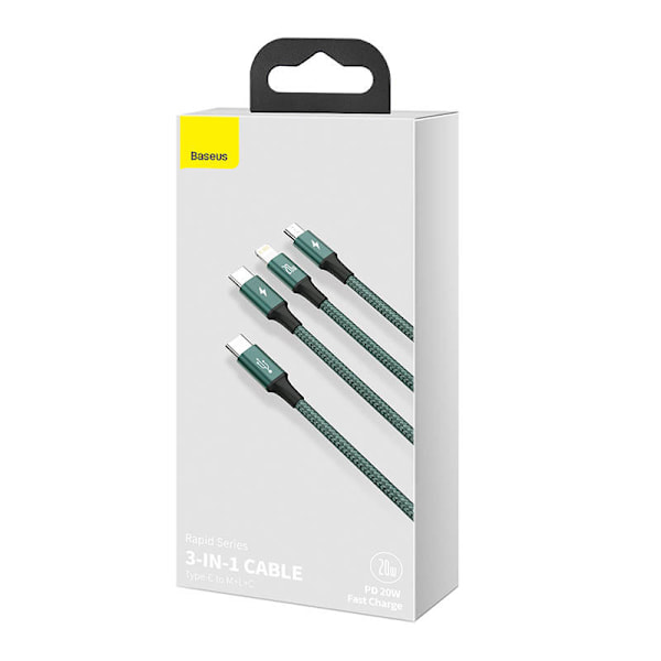 Baseus Rapid Series 3-i-1 kabel USB-C för M+L+T 20W 1,5m (grön)
