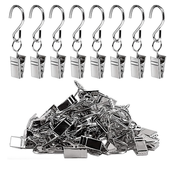Gardinklämmor med S-Krokar, 20-pack Silver Silver