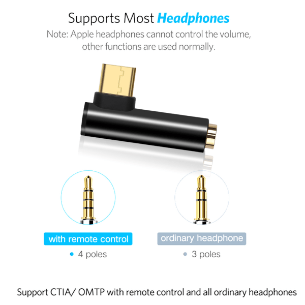USB-C till 3,5 mm ljudadapter för hörlurar Svart Svart
