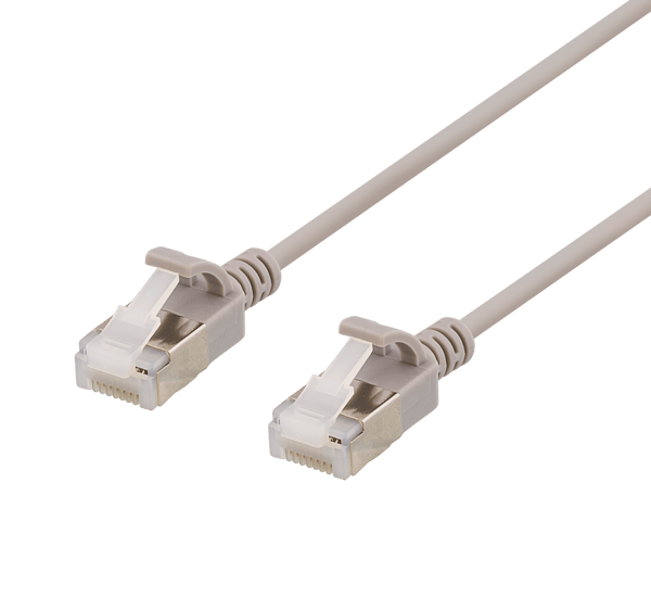 U/FTP Cat6a patch cable, slim, 3.8mm in diameter, 2m, grey