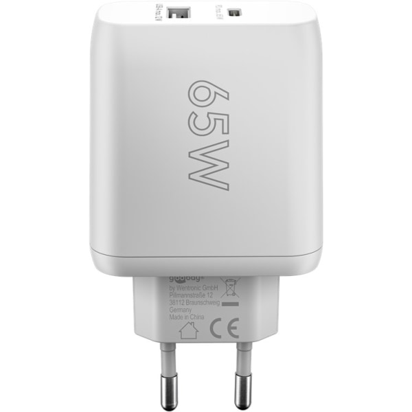 USB-C™ PD GaN dubbel snabbladdare (65 W) vit