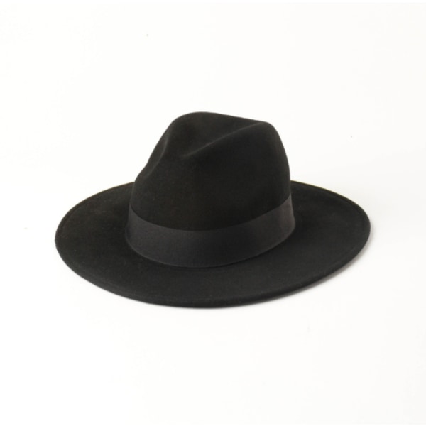 Hat med dekorativt bånd, uld - sort