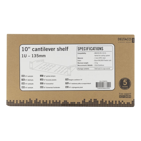 10 "fixed shelf, 1U, 136mm deep, black